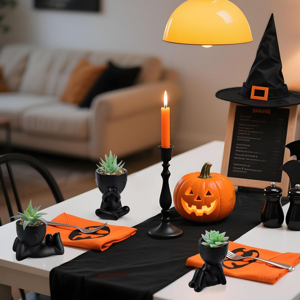 Der Rose 3 Pack Fake Plants in Black Pots for Bathroom Living Room Decor | Unique black human-shaped pot，cute fake succulents plants，perfect for black desk shelf bedroom halloween decor，fresh all year