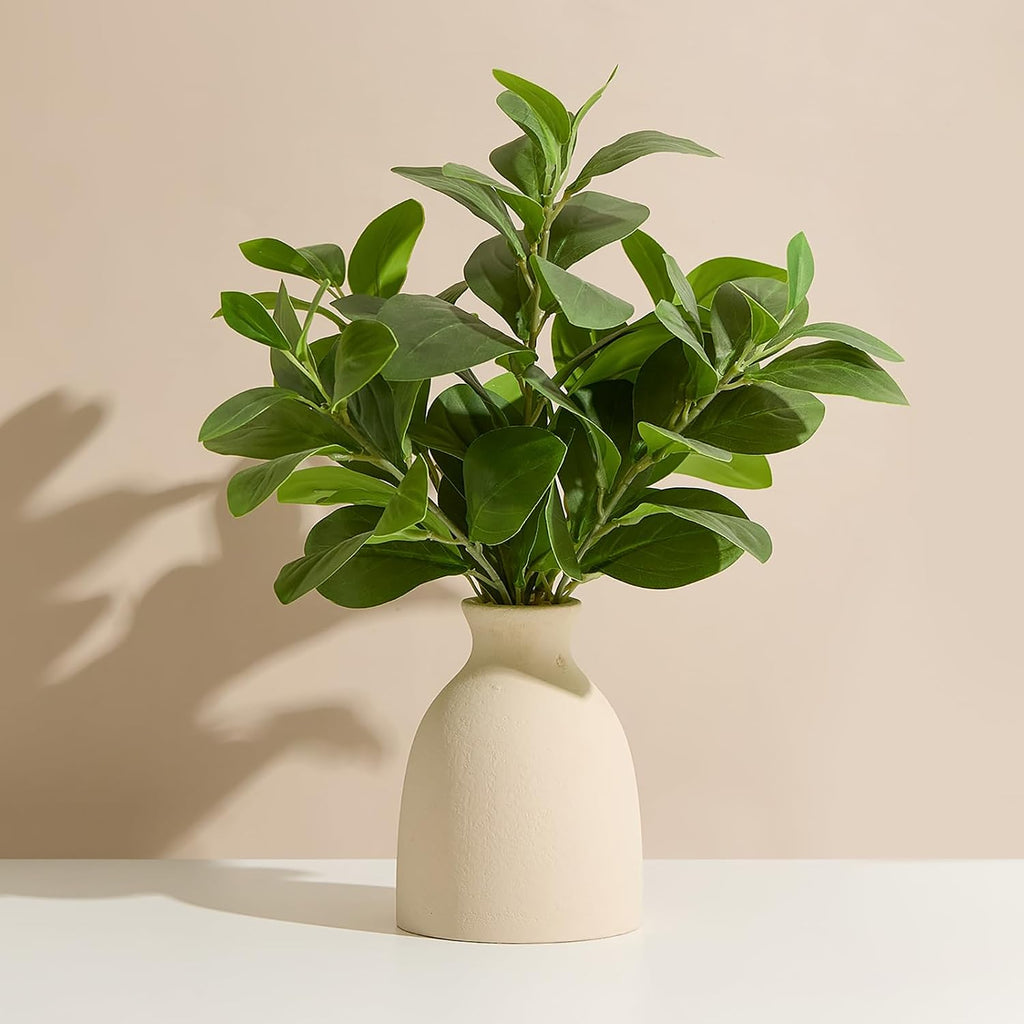 16" Artificial Eucalyptus Stems Potted Plant Indoor Fake Plants | Realistic Greenery with Vase, Small Artificial Office Desk Plants in Pots for Home Decor Weddings Centerpieces