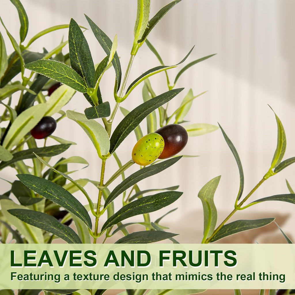 VIVATREES Olive Trees Artificial Indoor, 5FT Tall Faux Olive Tree with White Tall Planter, Artificial Plants with Natural Wood Trunk and Lifelike Fruits for Home Office Decor