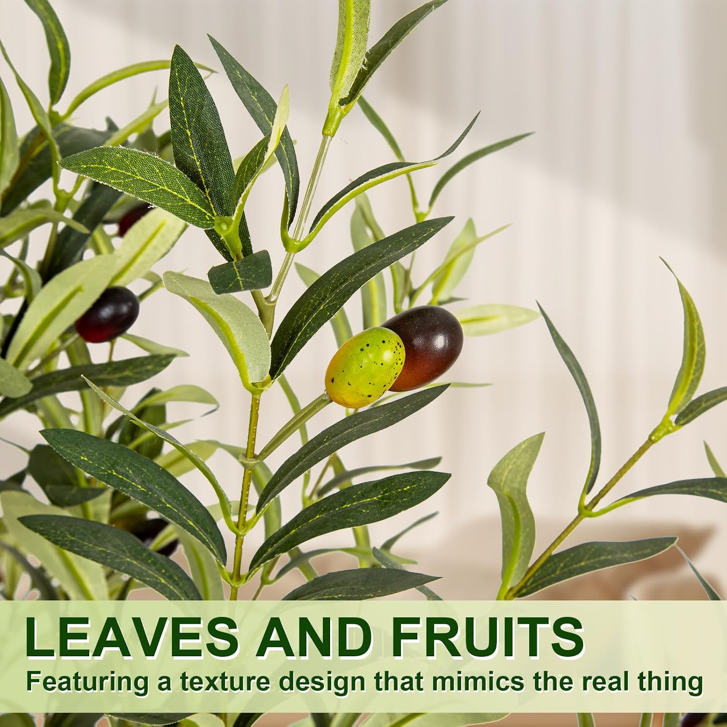 VIVATREES Olive Trees Artificial Indoor, 5FT Tall Faux Olive Tree with White Tall Planter, Artificial Plants with Natural Wood Trunk and Lifelike Fruits for Home Office Decor