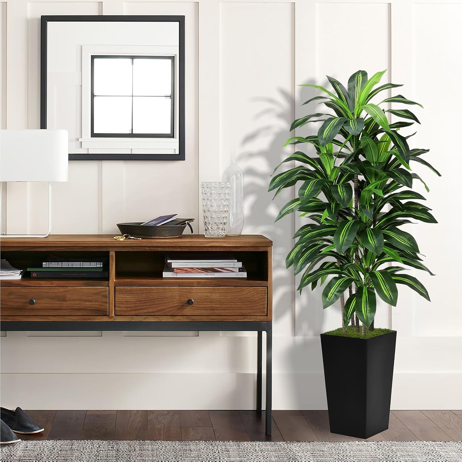 ASTIDY Artificial Plant 5FT Dracaena Fake Tree with Black Tall Planter | Faux Yucca Floor Plant in Pot, Artificial Trees Indoor for Home Office Living Room Decor