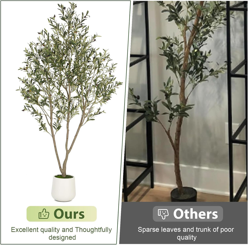VIVATREES Olive Trees Artificial Indoor, 5FT Tall Faux Olive Tree with White Tall Planter, Artificial Plants with Natural Wood Trunk and Lifelike Fruits for Home Office Decor