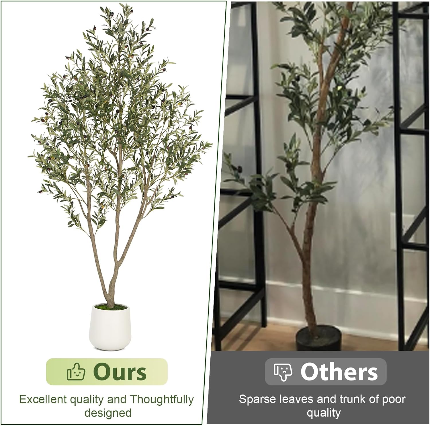 VIVATREES Olive Trees Artificial Indoor, 5FT Tall Faux Olive Tree with White Tall Planter, Artificial Plants with Natural Wood Trunk and Lifelike Fruits for Home Office Decor