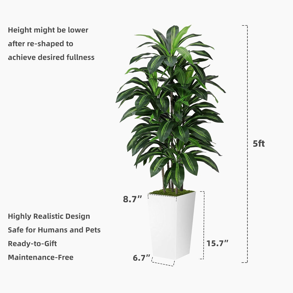 ASTIDY Artificial Plant 5FT Dracaena Fake Tree with Black Tall Planter | Faux Yucca Floor Plant in Pot, Artificial Trees Indoor for Home Office Living Room Decor