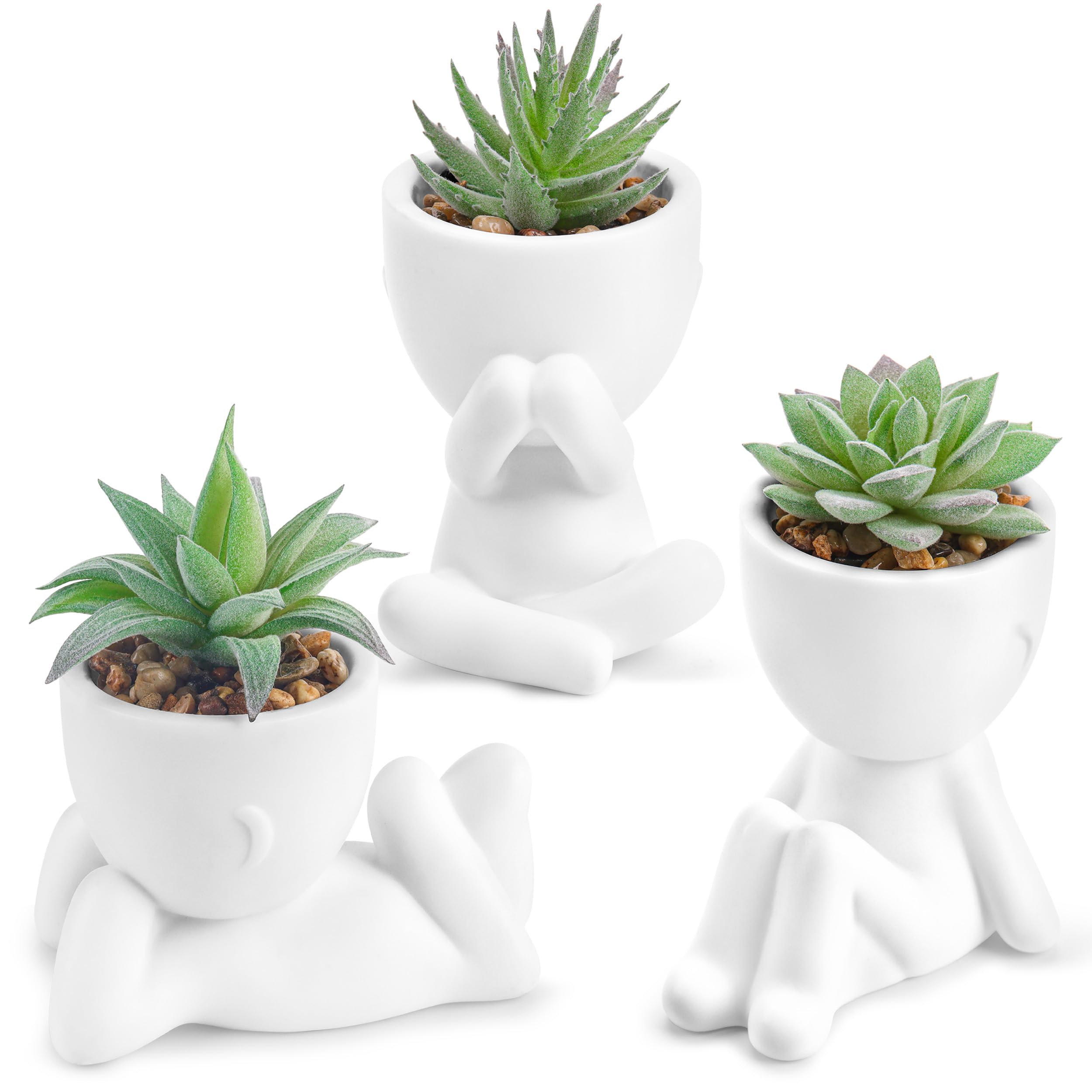 Der Rose 3 Pack Fake Plants in Black Pots for Bathroom Living Room Decor | Unique black human-shaped pot，cute fake succulents plants，perfect for black desk shelf bedroom halloween decor，fresh all year