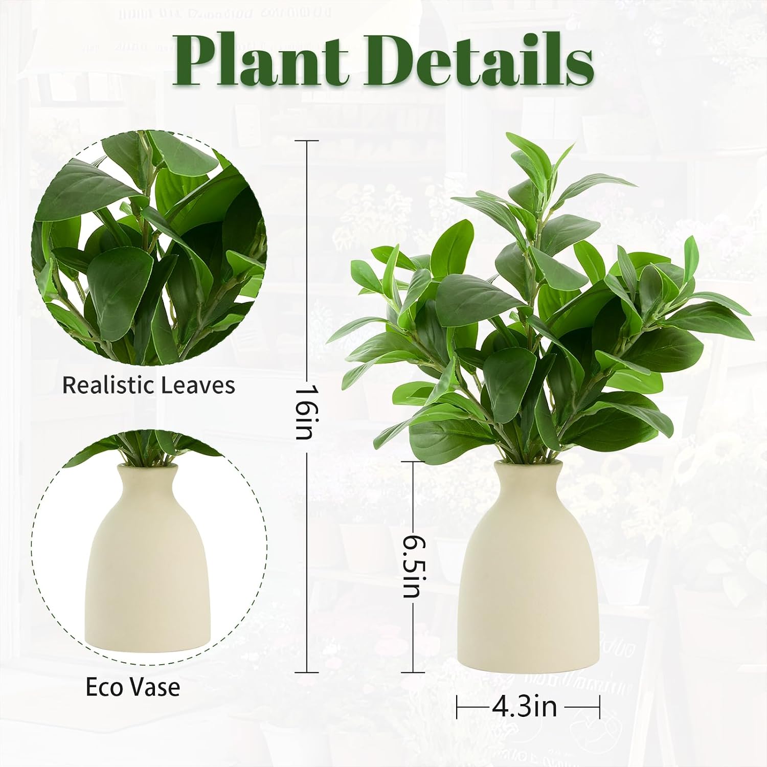 16" Artificial Eucalyptus Stems Potted Plant Indoor Fake Plants | Realistic Greenery with Vase, Small Artificial Office Desk Plants in Pots for Home Decor Weddings Centerpieces