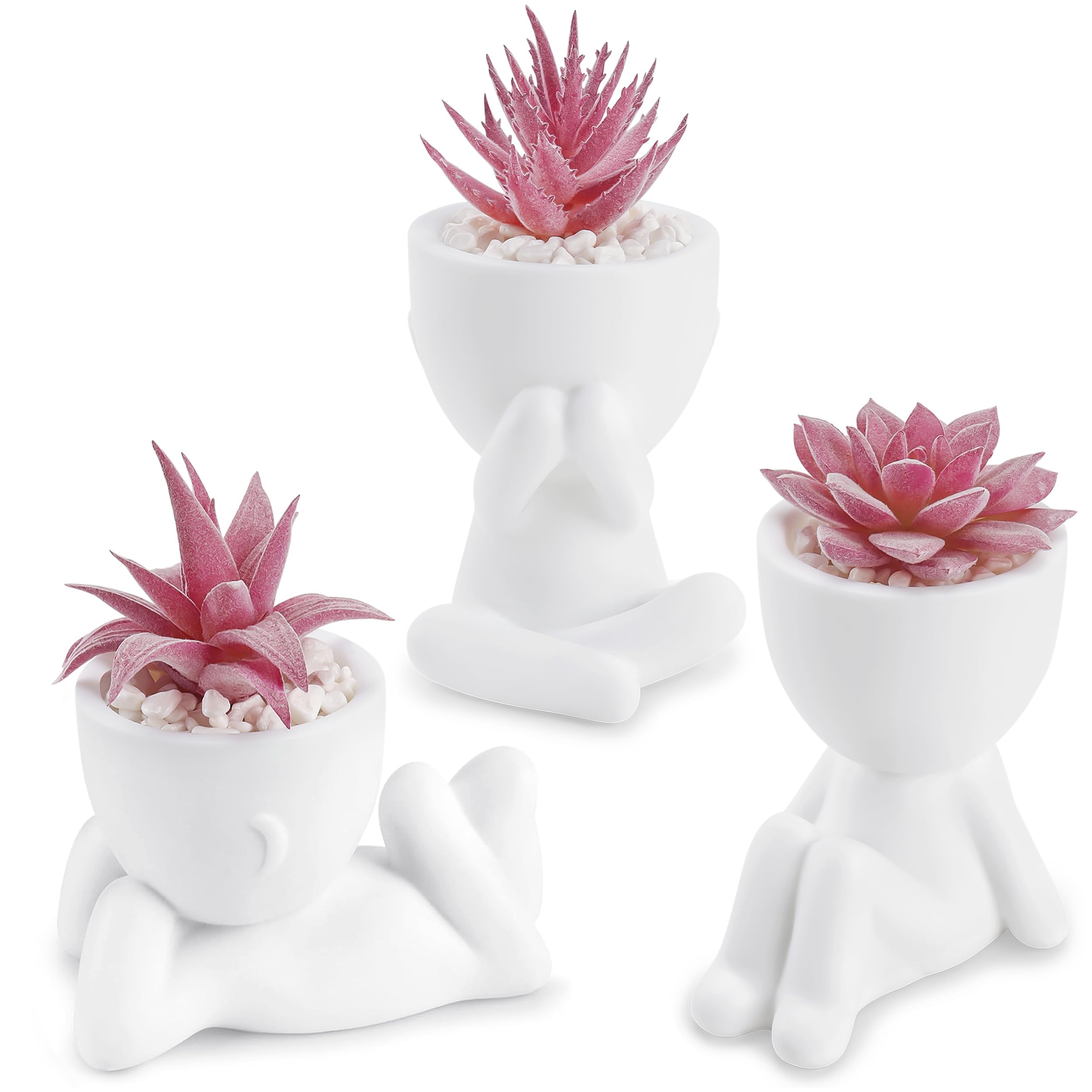 Der Rose 3 Pack Fake Plants in Black Pots for Bathroom Living Room Decor | Unique black human-shaped pot，cute fake succulents plants，perfect for black desk shelf bedroom halloween decor，fresh all year