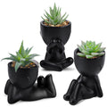 Der Rose 3 Pack Fake Plants in Black Pots for Bathroom Living Room Decor | Unique black human-shaped pot，cute fake succulents plants，perfect for black desk shelf bedroom halloween decor，fresh all year