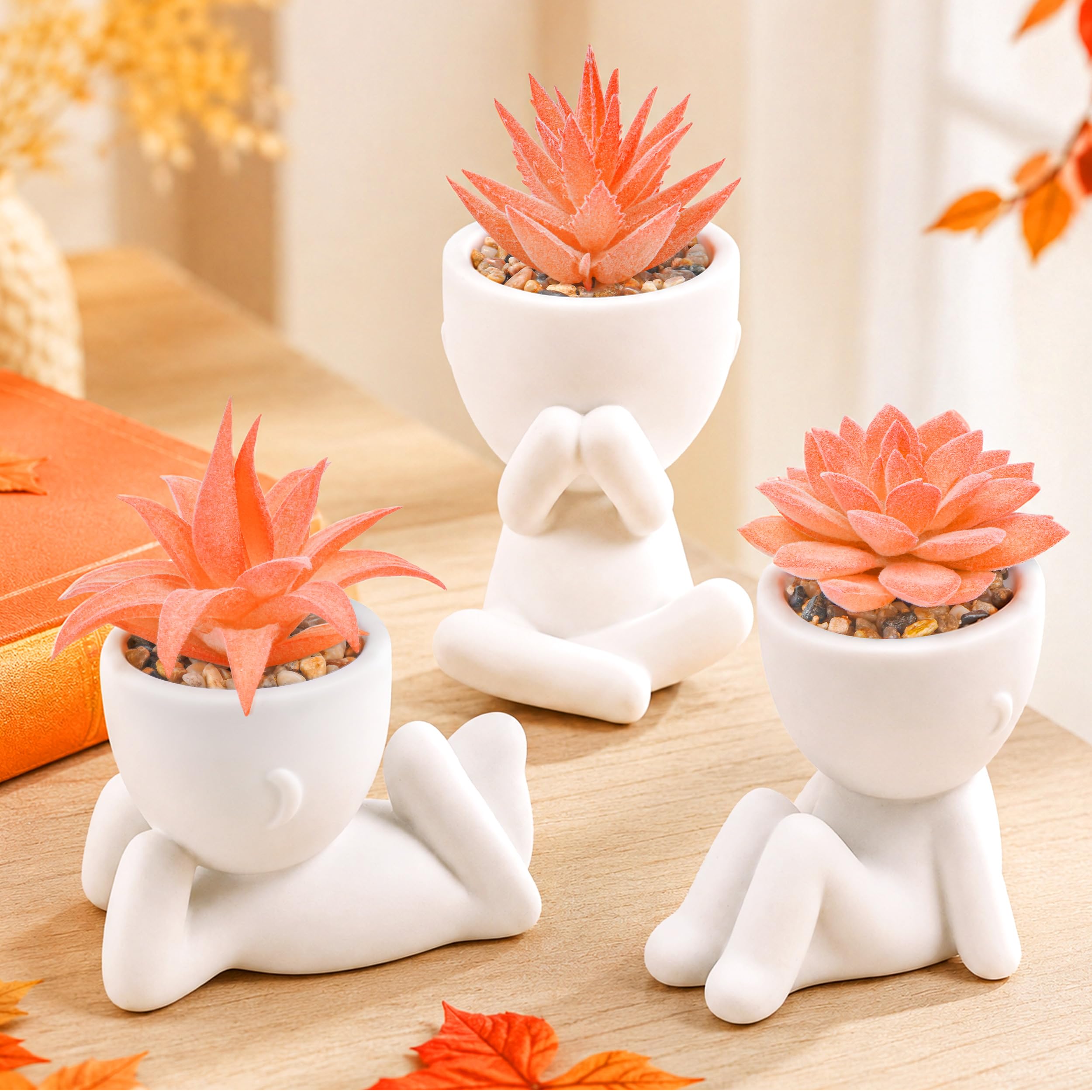 Der Rose 3 Pack Fake Plants in Black Pots for Bathroom Living Room Decor | Unique black human-shaped pot，cute fake succulents plants，perfect for black desk shelf bedroom halloween decor，fresh all year