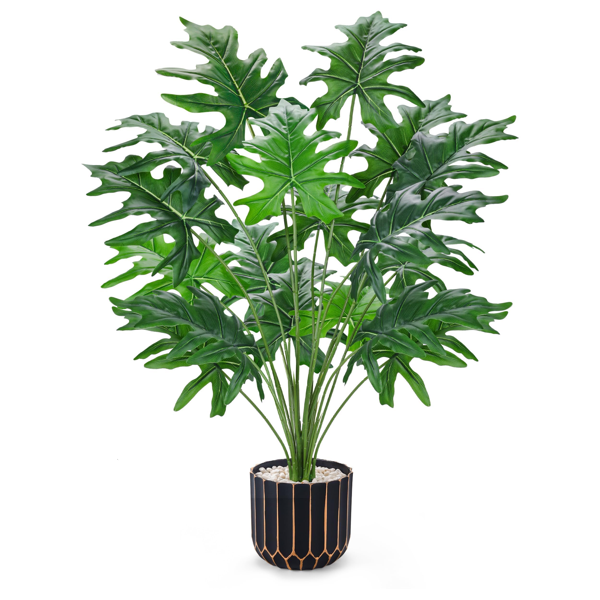 Der Rose 28" Fake Plants, Monstera Plant in Black Gold Pot for Home Decor | Artificial plants indoor add refined tropical greenery to modern offices, elegant entryways, reception areas and house decor