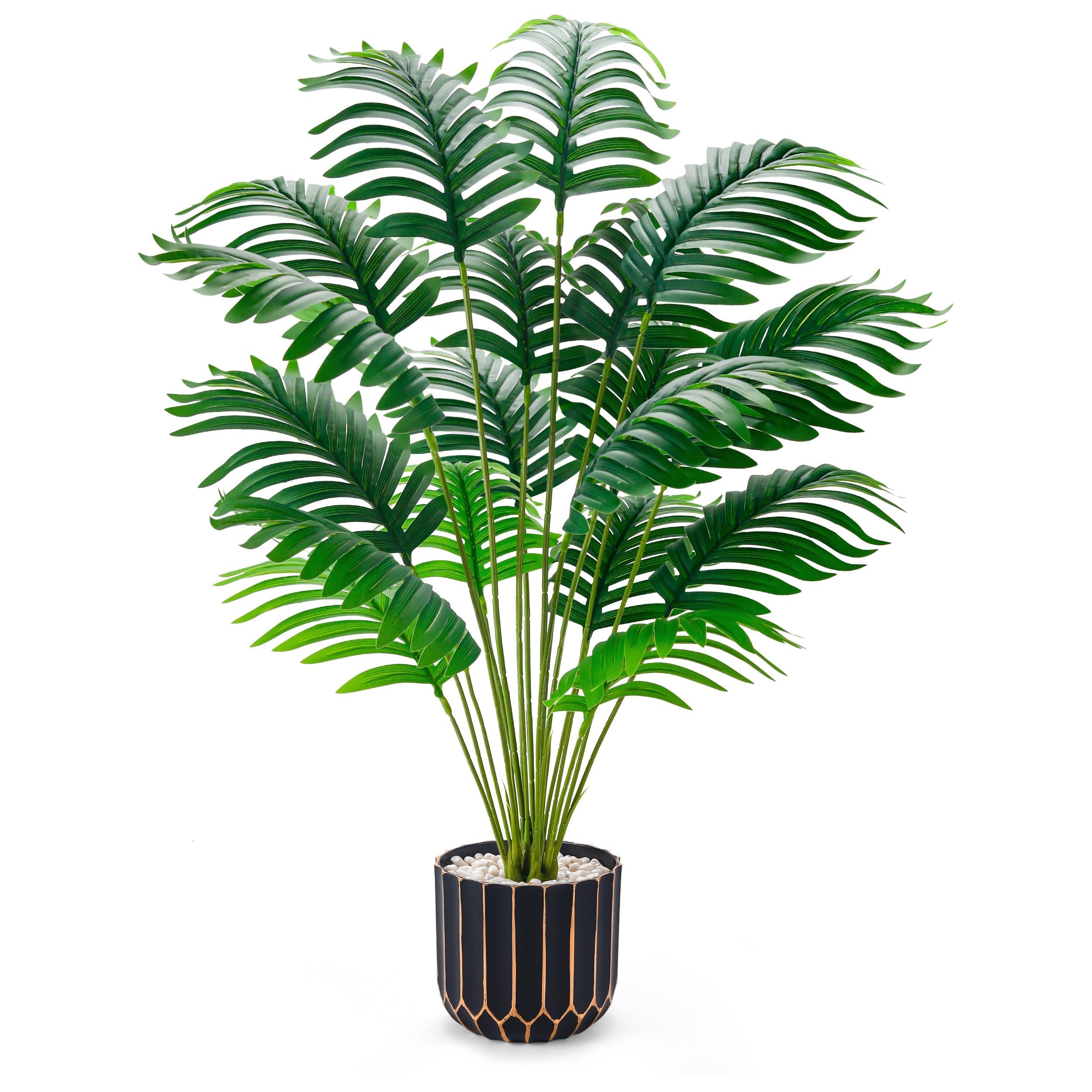 Der Rose 28" Fake Plants, Monstera Plant in Black Gold Pot for Home Decor | Artificial plants indoor add refined tropical greenery to modern offices, elegant entryways, reception areas and house decor