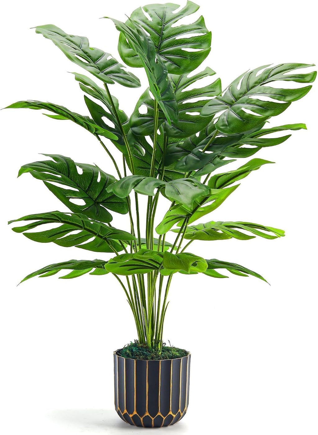 Der Rose 28" Fake Plants, Monstera Plant in Black Gold Pot for Home Decor | Artificial plants indoor add refined tropical greenery to modern offices, elegant entryways, reception areas and house decor