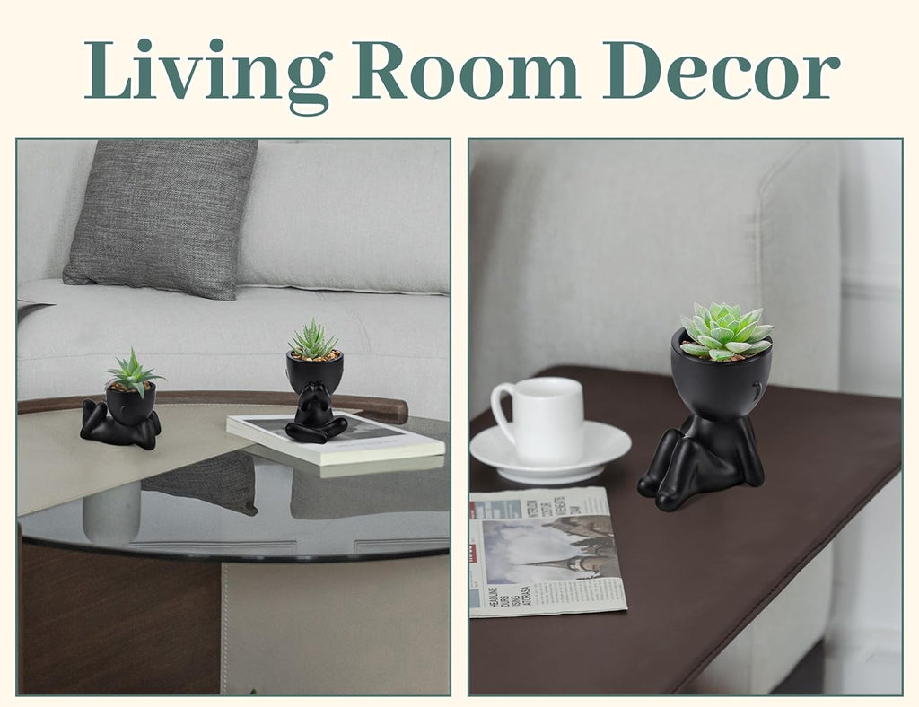 Der Rose 3 Pack Fake Plants in Black Pots for Bathroom Living Room Decor | Unique black human-shaped pot，cute fake succulents plants，perfect for black desk shelf bedroom halloween decor，fresh all year