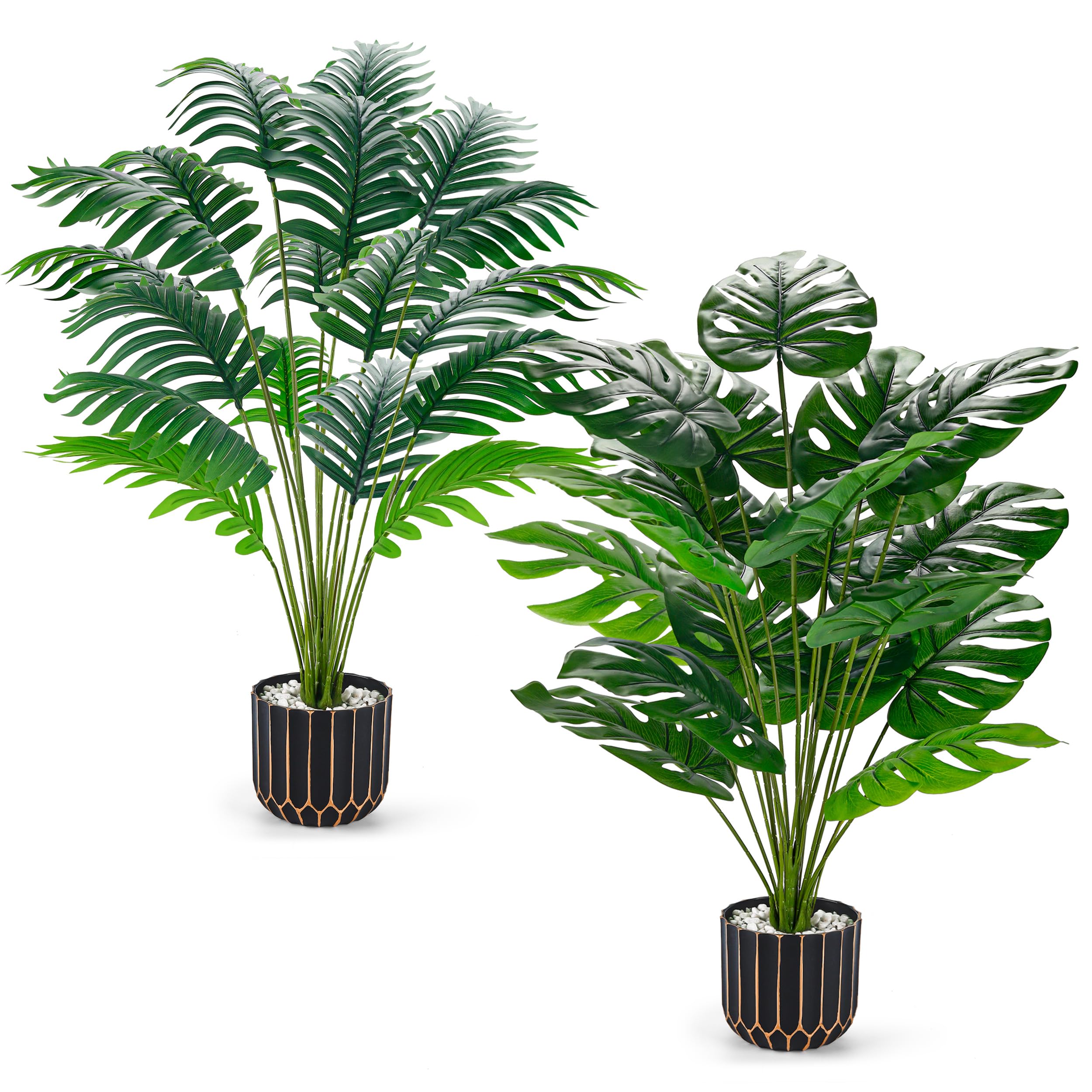 Der Rose 28" Fake Plants, Monstera Plant in Black Gold Pot for Home Decor | Artificial plants indoor add refined tropical greenery to modern offices, elegant entryways, reception areas and house decor